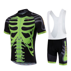 Men Green Skull MTB Cycling Clothing Summer bike Jersey Bib Shorts Outdoor Sports Pro team ropa  Bicycle Top wear