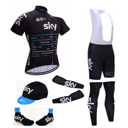 pro team bule sky cycling full set 6pcs cycling jersey set men's jersey with hat sleeves leg warmer shoes cover