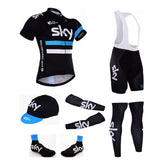 pro team bule sky cycling full set 6pcs cycling jersey set men's jersey with hat sleeves leg warmer shoes cover