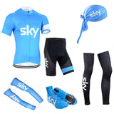 pro bule sky team cycling full set 6pcs cycling jersey set  men's jersey with hat sleeves leg warmer shoes cover